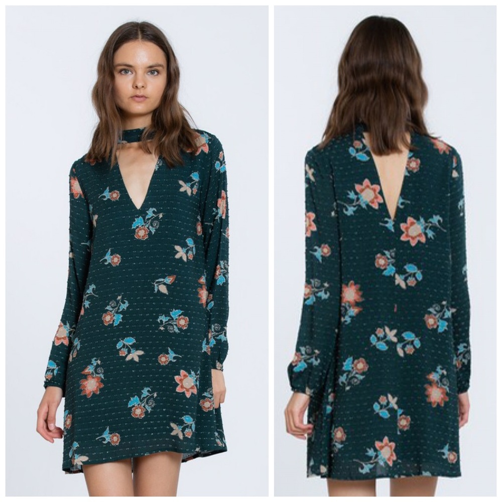 LAST 1! Floral/Polka Dot Beautiful Green Choker Dress! - Picture 3 of 7